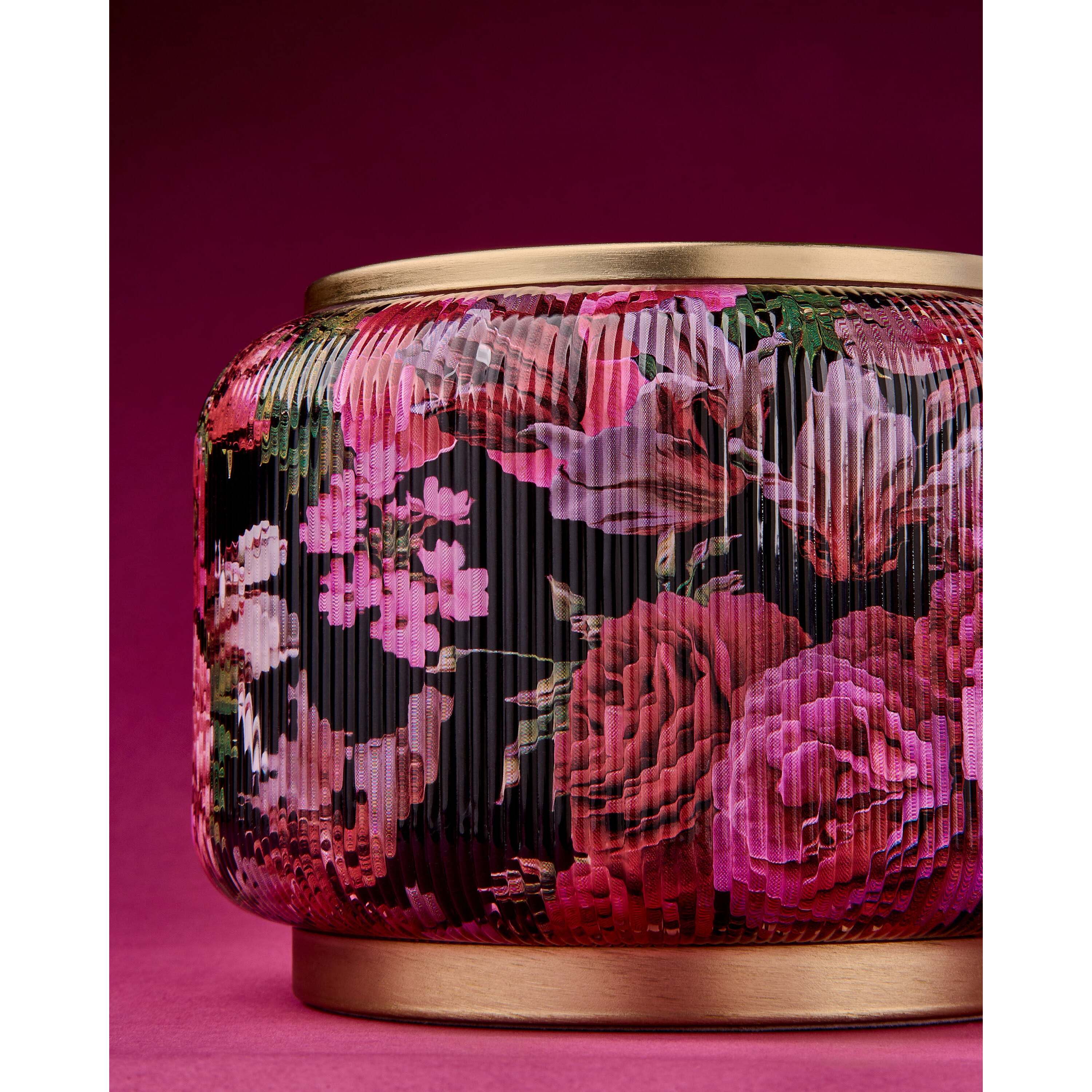 Floral Ribbed Glass Pedestal 3-Wick Candle Holder - Image 3