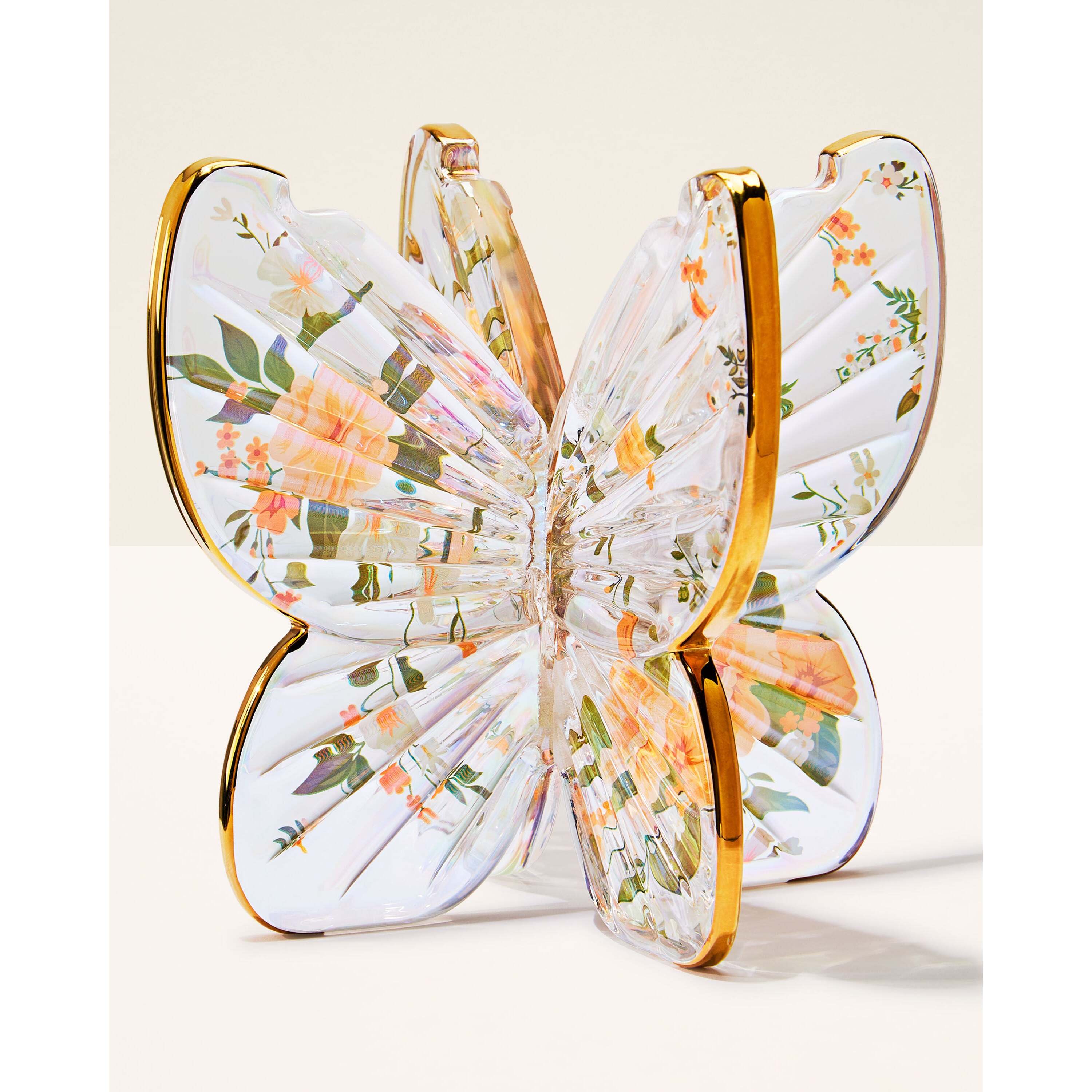 Glass Butterfly Pedestal 3-Wick Candle Holder